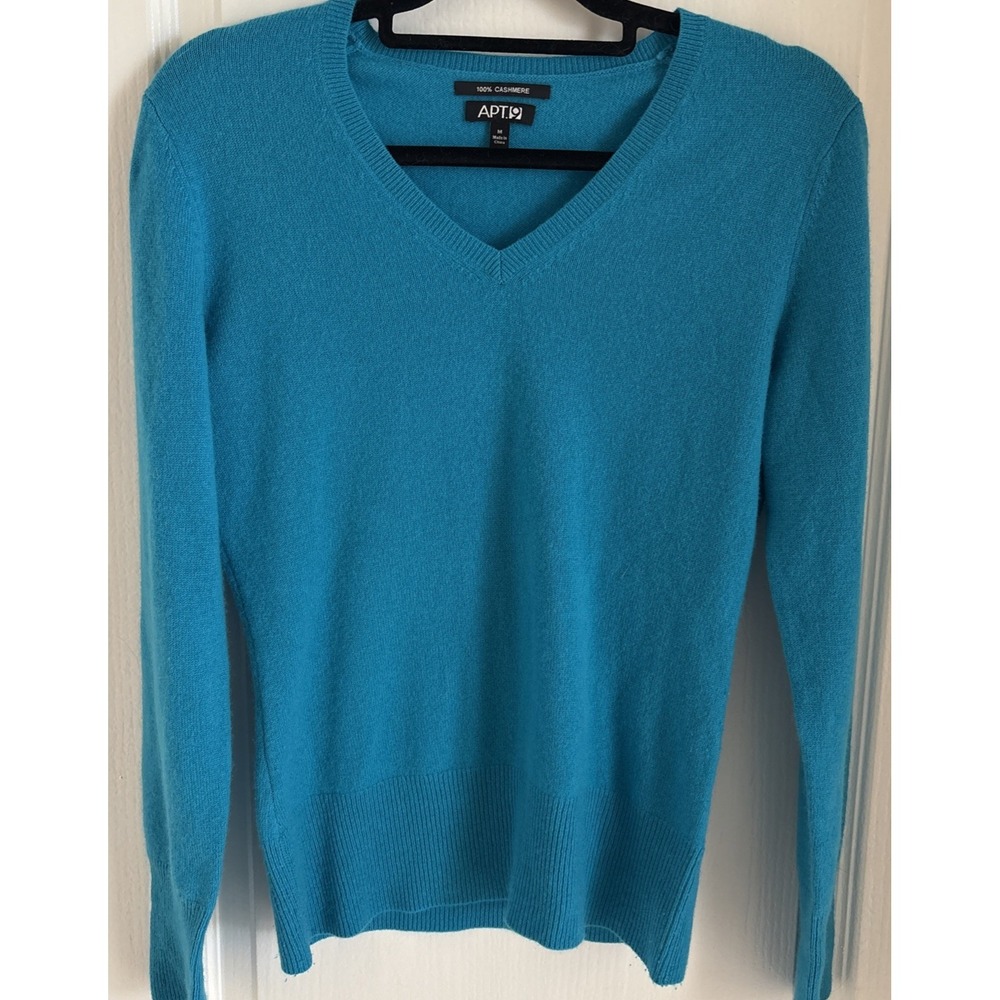Women's Apt. 9 100% Cashmere V-Neck Sweater Teal Blue Sz Medium